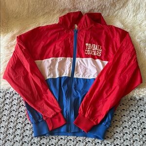 Vintage Niska Tomball, TX Red Windbreaker with Blue Zipper